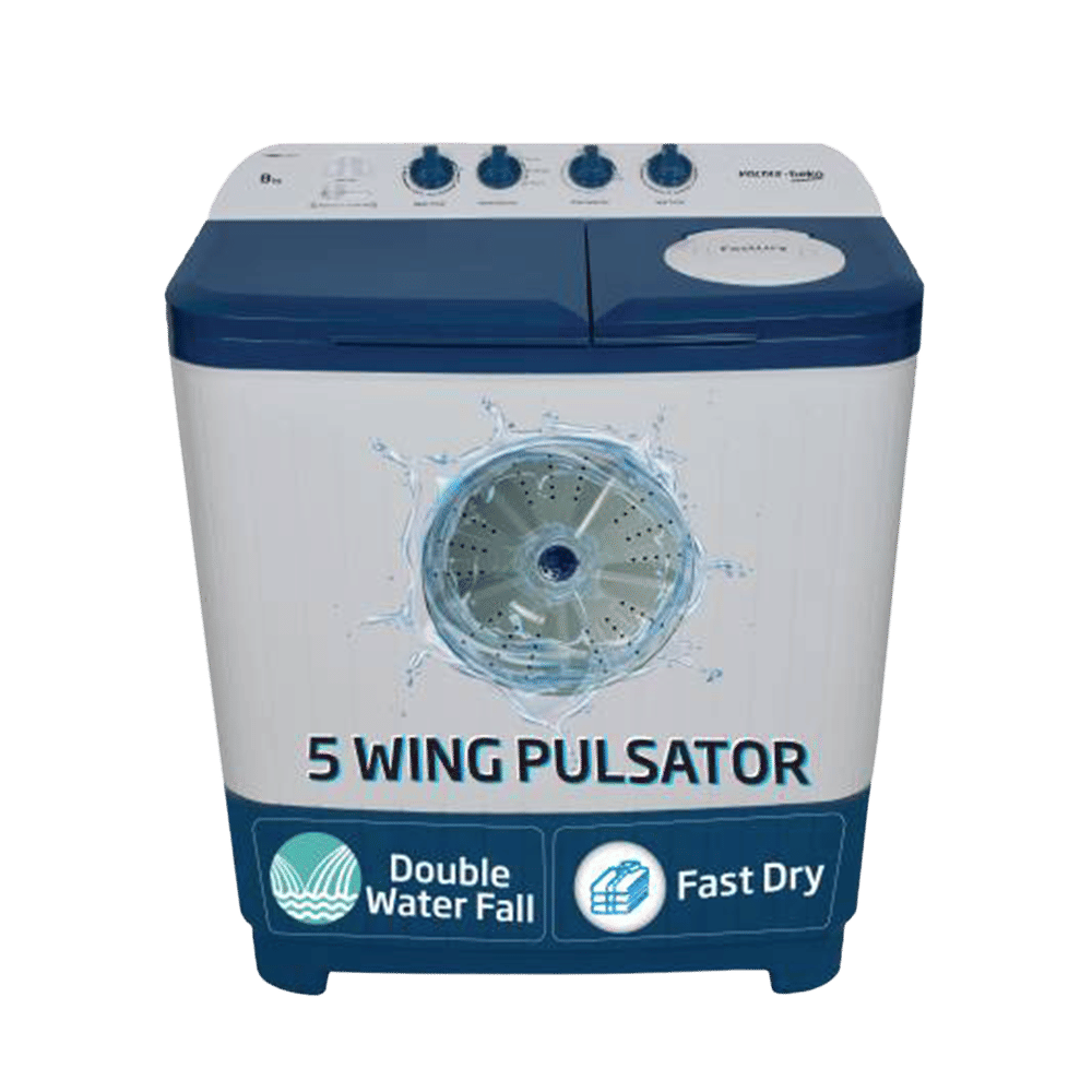 Buy VOLTAS beko 8 kg Semi Automatic Washing Machine with Water Level Adjuster (WTT80DBLTF, Blue